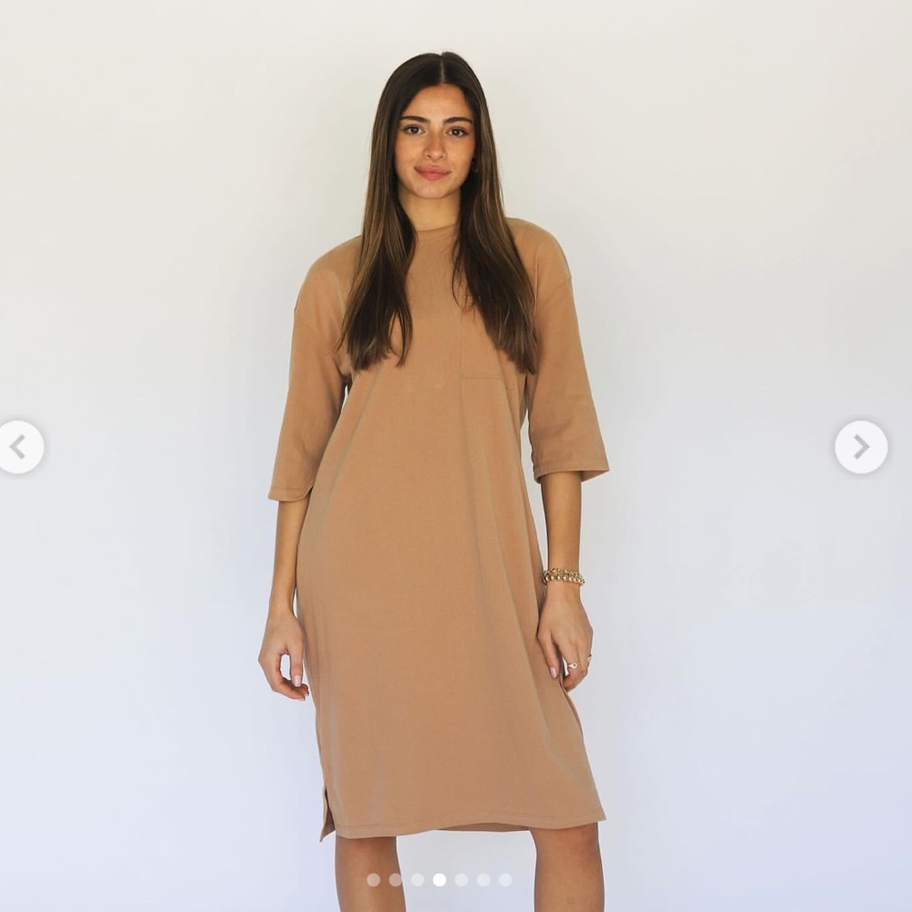 NWT By Tess Collection T-Shirt Dress Short, Tan, Size Large